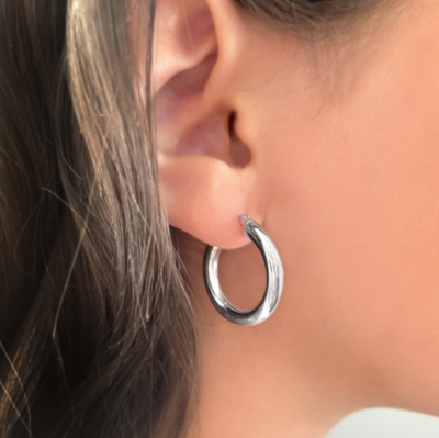 20mm Silver Thick Hoop Earrings