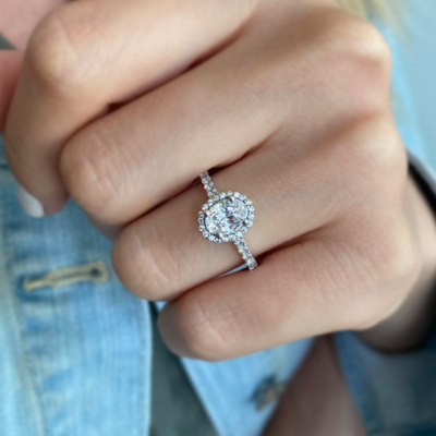 1.40 Ctw Oval CZ Pavé Halo Engagement Ring