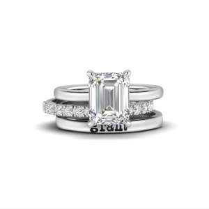 2.5 Ct Emerald Moissanite & 0.15 Ctw Diamond Secret Halo Personalized Engagement Ring Stack