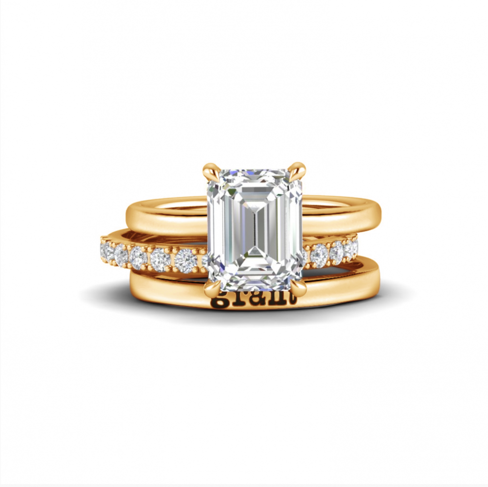 2.5 Ct Emerald Moissanite & 0.15 Ctw Diamond Secret Halo  Personalized Engagement Ring Stack