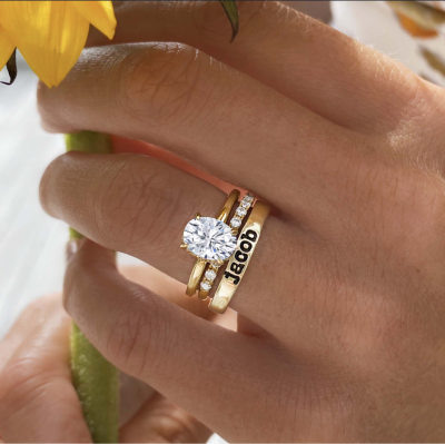 2.11 Ctw Oval CZ Hidden  Halo Personalized Engagement Ring Stack
