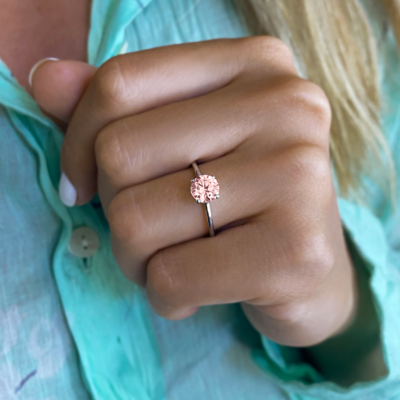 1 Ct Round Morganite & .06 Ctw Diamond Secret Halo Solitaire Ring