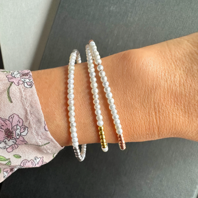 Pearl & Gold Beaded Bangle Bracelet