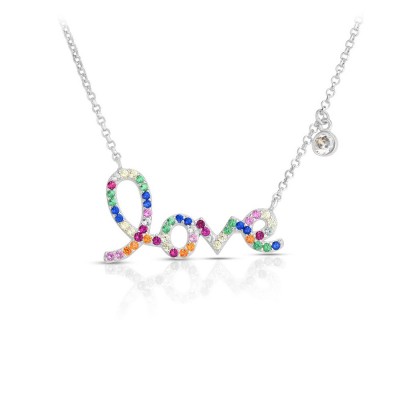 Rainbow CZ Script Love Necklace