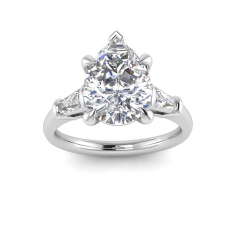 3.10 Ctw Pear CZ & Tapered Baguette Engagement Ring
