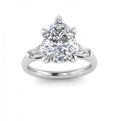 3 Ct Pear Moissanite & .10 Ctw Diamond Tapered Baguette Engagement Ring