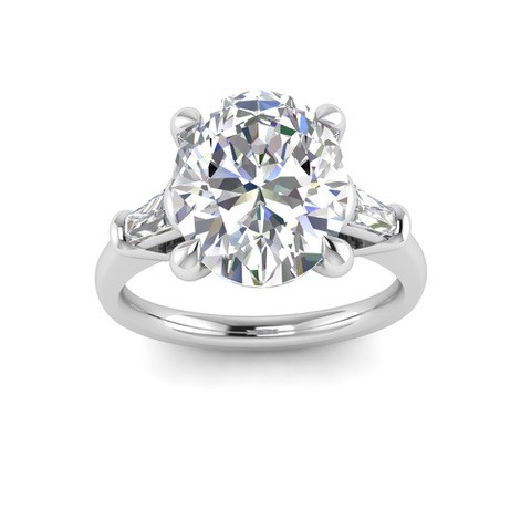 4 Ct Oval Moissanite & .30 Ctw Lab Diamond Tapered Baguette Engagement Ring