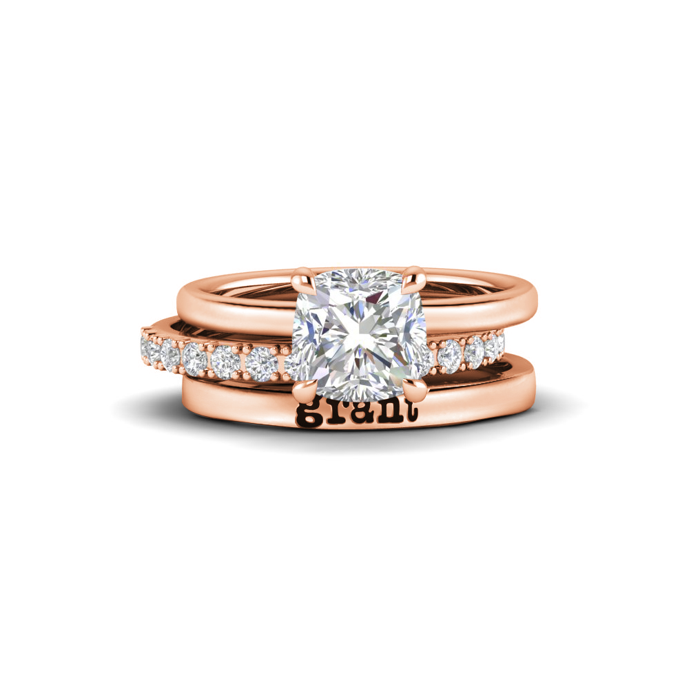 1.5 Ct Cushion Lab Diamond Hidden Halo Personalized Engagement Ring Stack