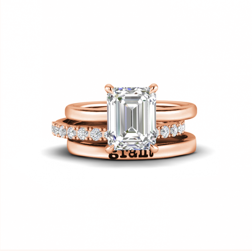 4 Ct Radiant Moissanite Hidden Halo Personalized Engagement Ring Stack