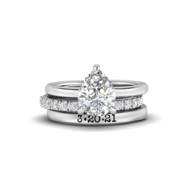 2 Ct Pear CZ Hidden Halo Personalized Engagement Ring Stack