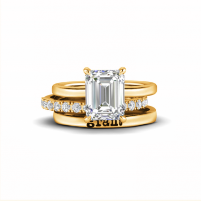 2 Ct Emerald CZ Secret Halo Personalized Engagement Ring Stack