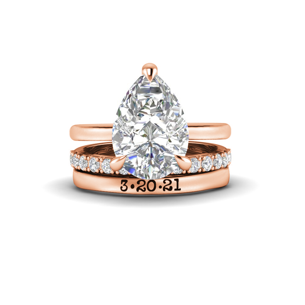 3 Ct Pear Lab Diamond Secret Halo Personalized Engagement Ring Stack