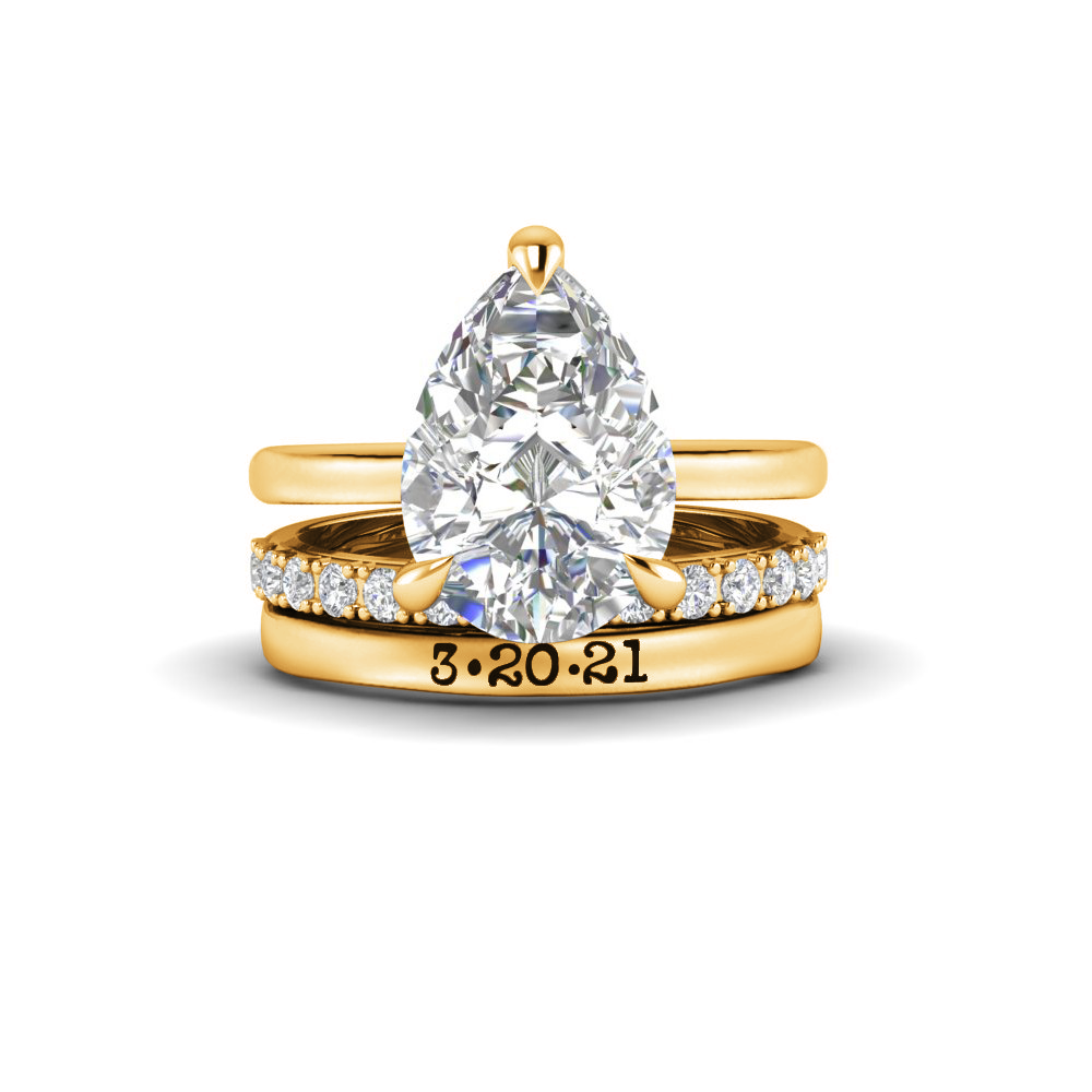 4 Ct Pear Moissanite Secret Halo Personalized Engagement Ring Stack