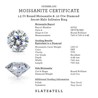 1.25 Ct Round Moissanite & .10 Ctw Diamond Secret Halo Solitaire Ring