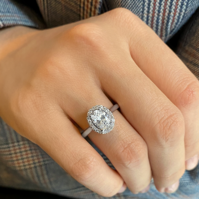1.25 Ct Oval Lab Diamond & .14 Ctw Diamond Halo Engagement Ring