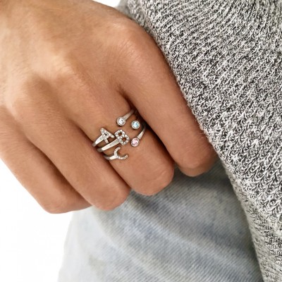 Pave Initial Open Ring Stack
