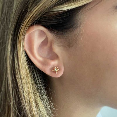 Gold Diamond North Star Stud Earrings