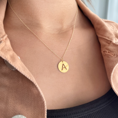 Gold Disc Initial Cutout Necklace A