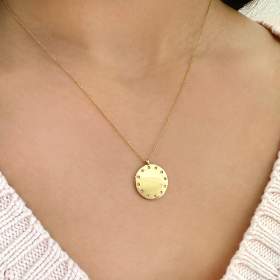 Gold & Diamond Dial Round Charm Necklace