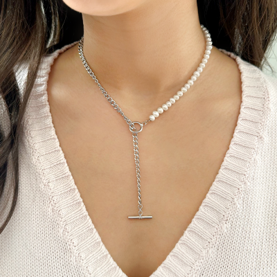 Silver & Pearl Chain Toggle Necklace