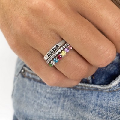 Seven Birthstone Mothers Ring Stack