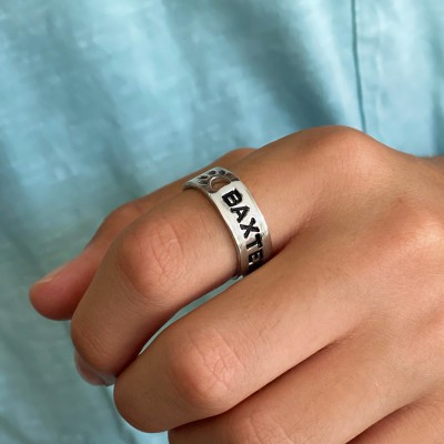 Wide Paw Print Name Ring