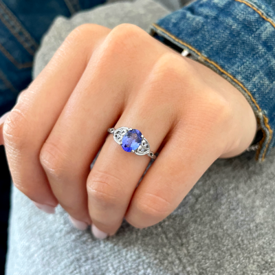 1.50 Ct Oval Tanzanite & Diamond Antique Style Engagement Ring