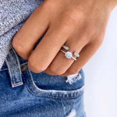 .75 Ct Moissanite & .25 Ctw Diamond Embrace Solitaire Open Ring