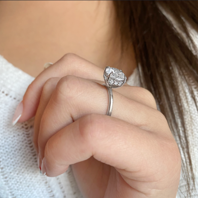3 Ct Round Moissanite & .15 Ctw Round Diamond Hidden Halo Engagement Ring