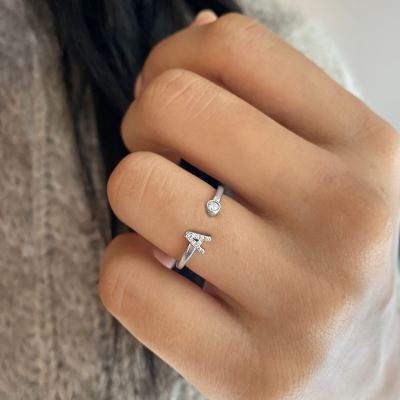 CZ & Birthstone Initial Open Ring A