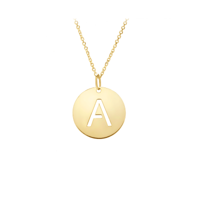 Gold Disc Initial Cutout Necklace A