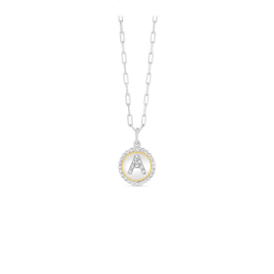 Silver, Gold & Diamond Initial Letter Necklace A