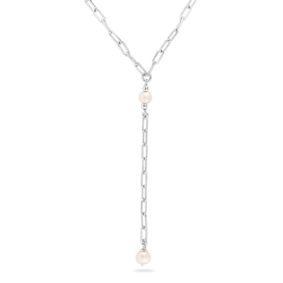 Silver & Pearl Paperclip Y Chain Necklace
