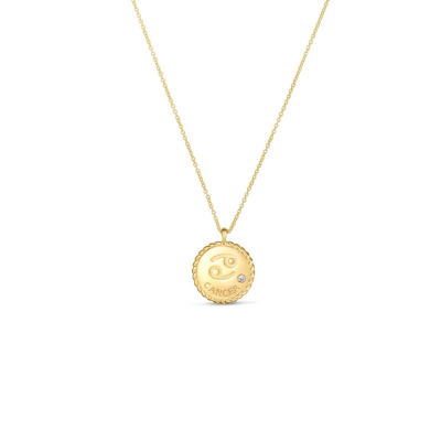 Gold & Diamond Zodiac Charm Necklace - Cancer