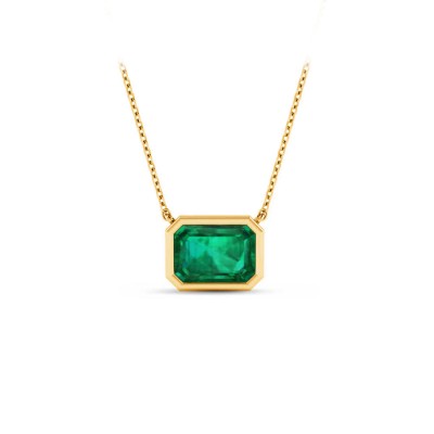 2 Ct Emerald Birthstone Bezel Pendant Necklace