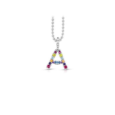 Silver Multi Color Gemstone Initial Necklace A
