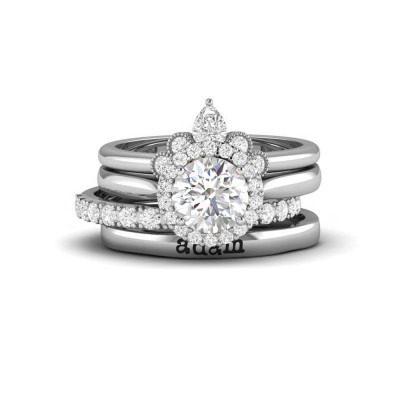Moissanite Nesting Personalized Halo Engagement Ring Stack
