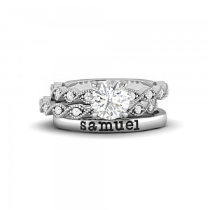 Infinity Milgrain Personalized Engagement Ring Stack