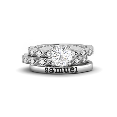 1.10 Ctw Diamond Infinity Milgrain Personalized Engagement Ring Stack