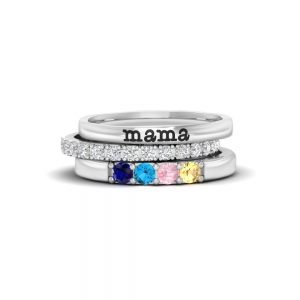 Four Birthstone Mothers Ring Stack