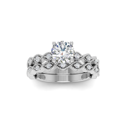 1 Ctw Round Diamond Infinity Millgrain Bridal Set
