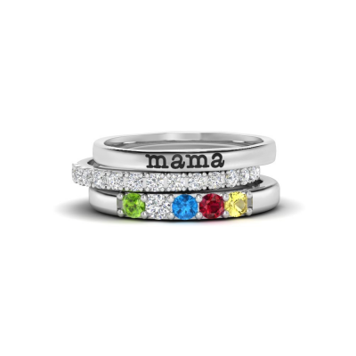 Five Birthstone Mothers Ring Stack