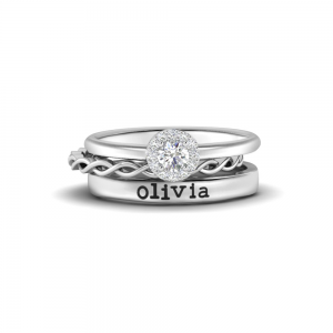 Moissanite Twine Halo Personalized Promise Ring Stack