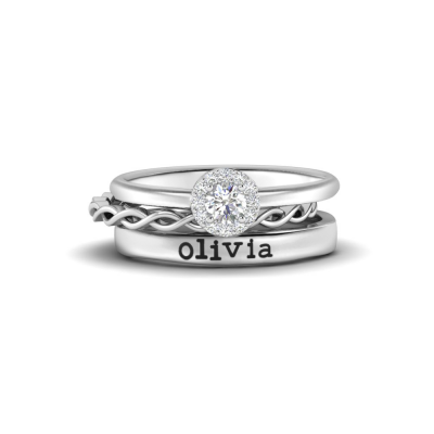 Moissanite Twine Halo Personalized Promise Ring Stack
