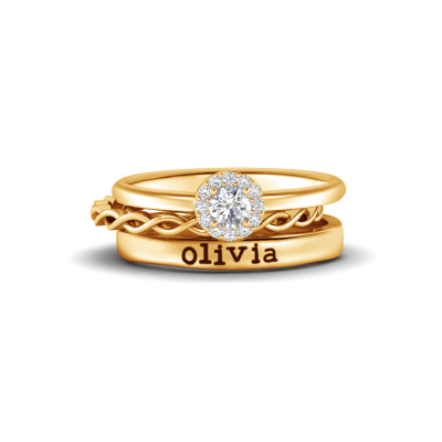 Lab Diamond Twine Halo Personalized Promise Ring Stack