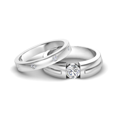 CZ Tension Set Wedding Bands Couples Rings Set