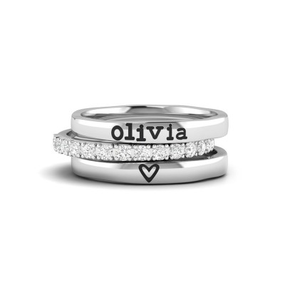 Diamond Love You Personalized Ring Stack