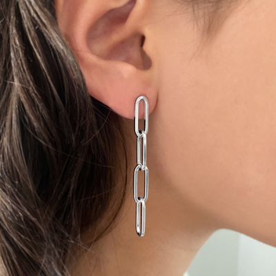 Silver Long Paperclip Drop Earrings
