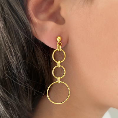 Gold Triple Hoop Drop Earrings