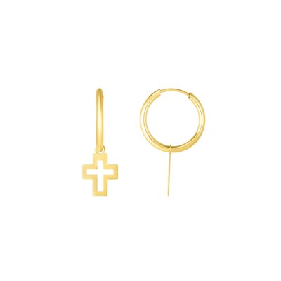 Gold Cross Dangle Hoop Earrings